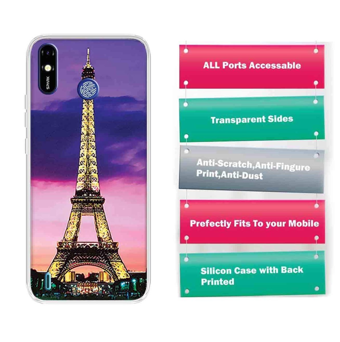 Amazon Brand - Solimo Designer Multicolor Paris Eiffel Tower Printed Soft Back Case Mobile Cover for Tecno Spark Go Plus