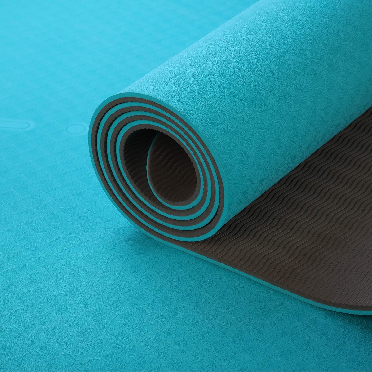 UMI. by Amazon - Eco Yoga Mat Extra Large Non-Slip Pilates Mat Thick TPE Workout Exercise Mat with Free Carry Strap for Home Gym Use (Cyan+Brown) 1830×800×6mm