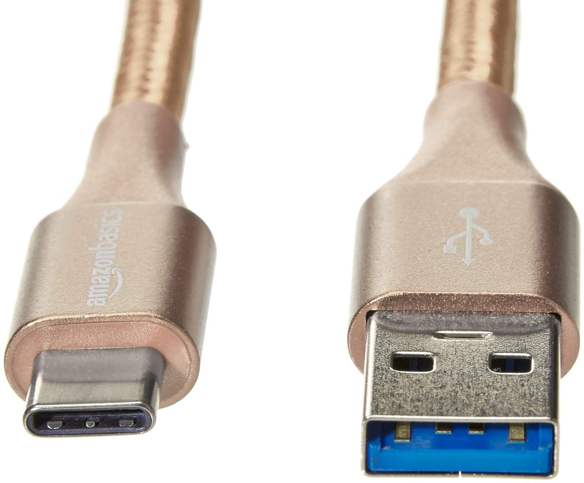 AmazonBasics Double Braided Nylon USB Type-C to Type-A 3.1 Gen 1 Charger Cable | 10 feet, Gold (Renewed)