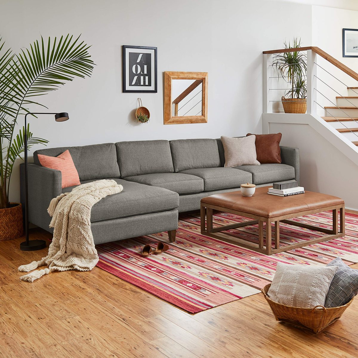 Amazon Brand – Stone & Beam Andover Modern Left Chaise Sofa Sectional, 126"W, Grey