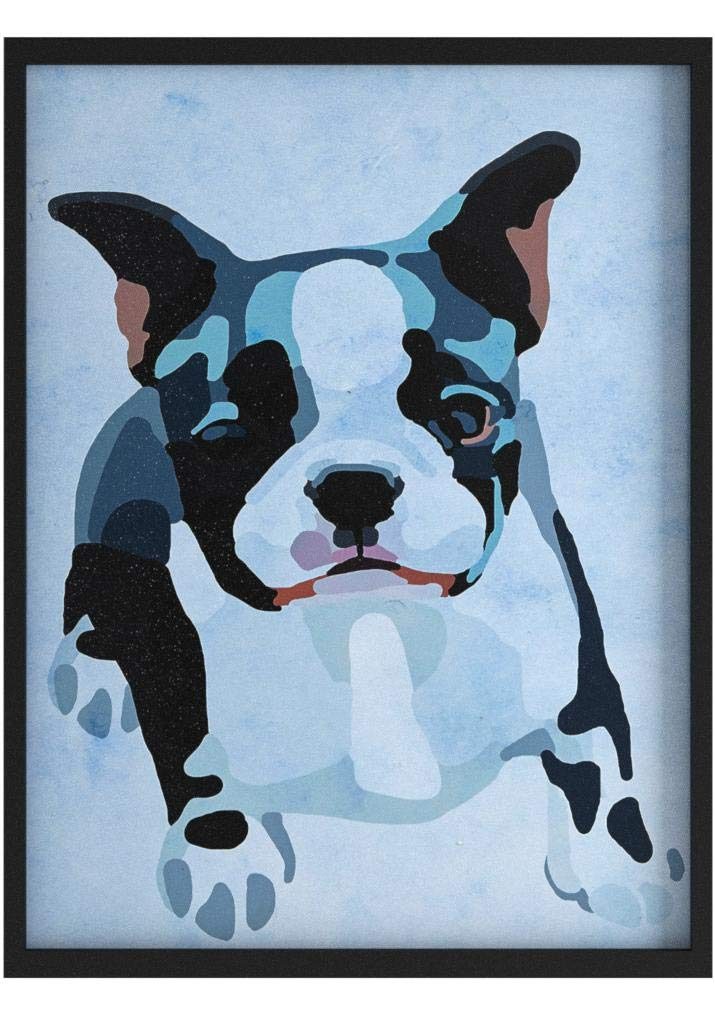 Modern Abstract Puppy Black, White and Pink Print Wall Art in Black Frame