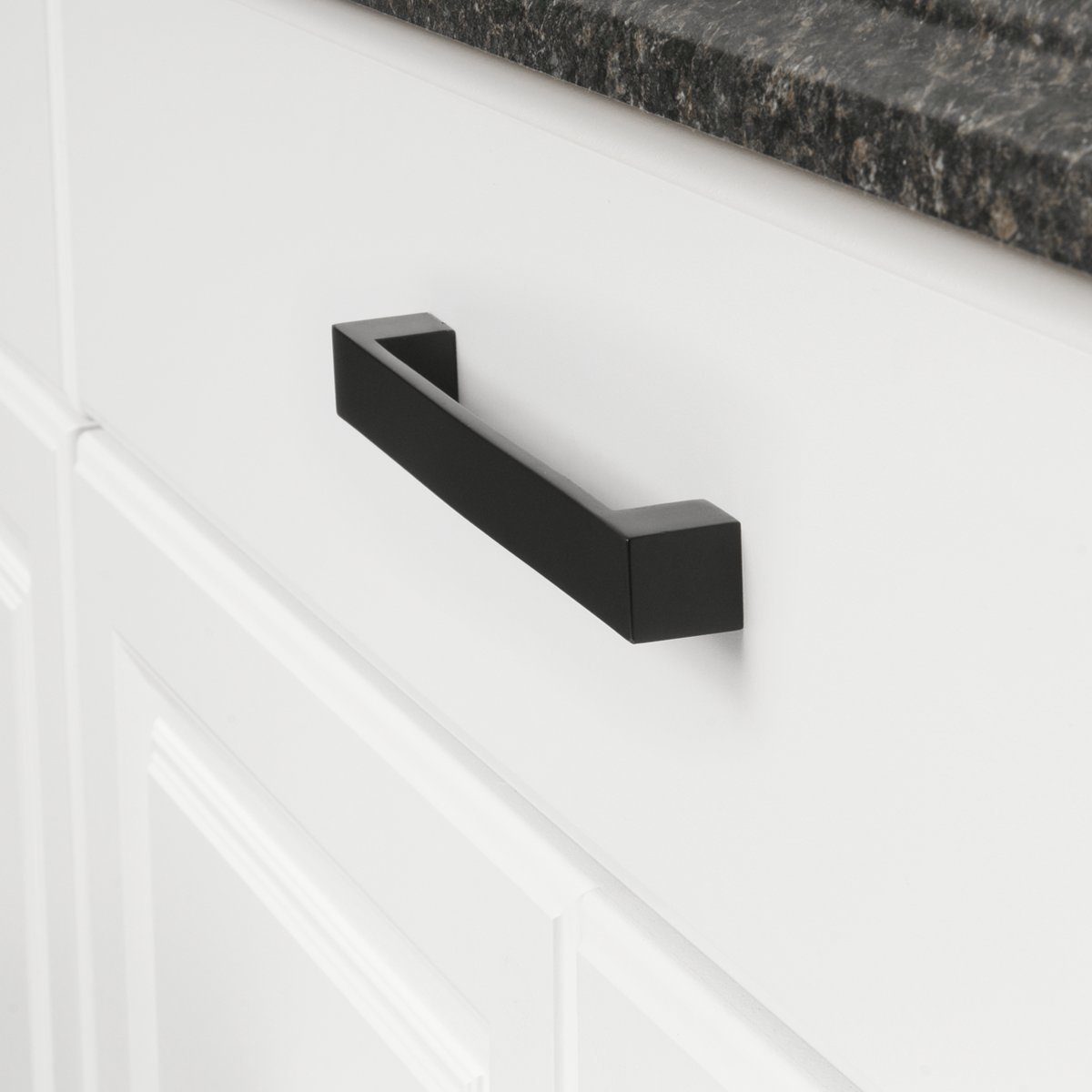 AmazonBasics Short Modern Cabinet Handle, 8.94" Length (7.56" Hole Center), Flat Black, 10-Pack