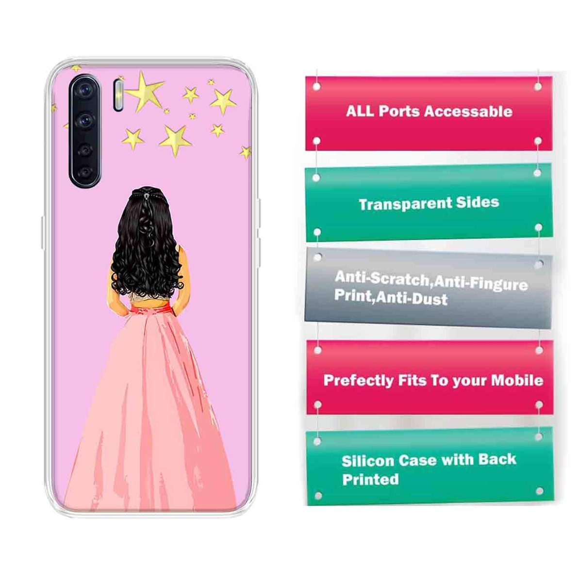 Amazon Brand - Solimo Designer Multicolor Girl Star Design Printed Soft Back Case Mobile Cover for Oppo F15