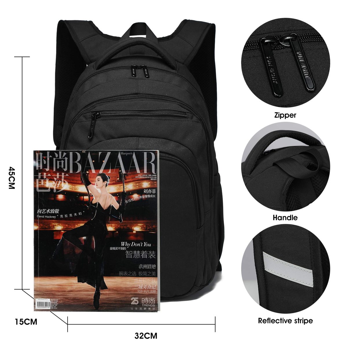 Caran·Y 18 Inc Large School Backpack Boy and Girl Over 10 Years Old (L-18 Inc, Black)