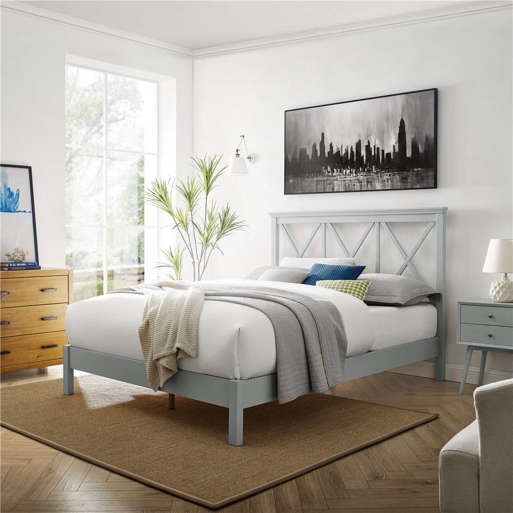 Amazon Brand – Stone & Beam Rustic Solid Pine Bed with Headboard, King, 81.89"W, Gray