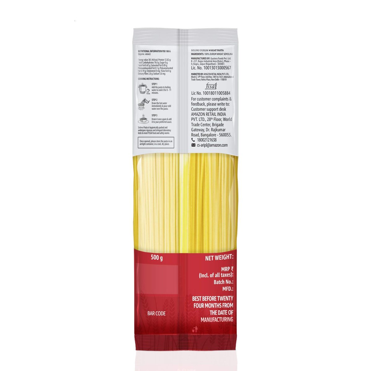 Amazon Brand - Solimo Durum Wheat Spaghetti Pasta, 500g