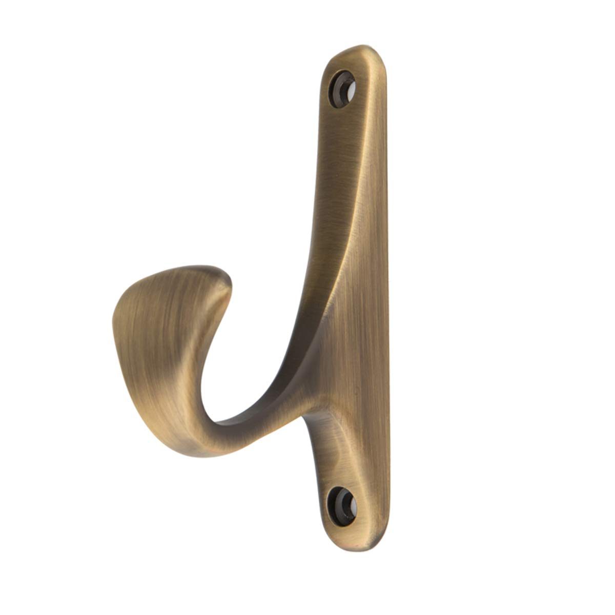 AmazonBasics Curved Single Prong Coat Hook, Antique Brass, 5-Pack