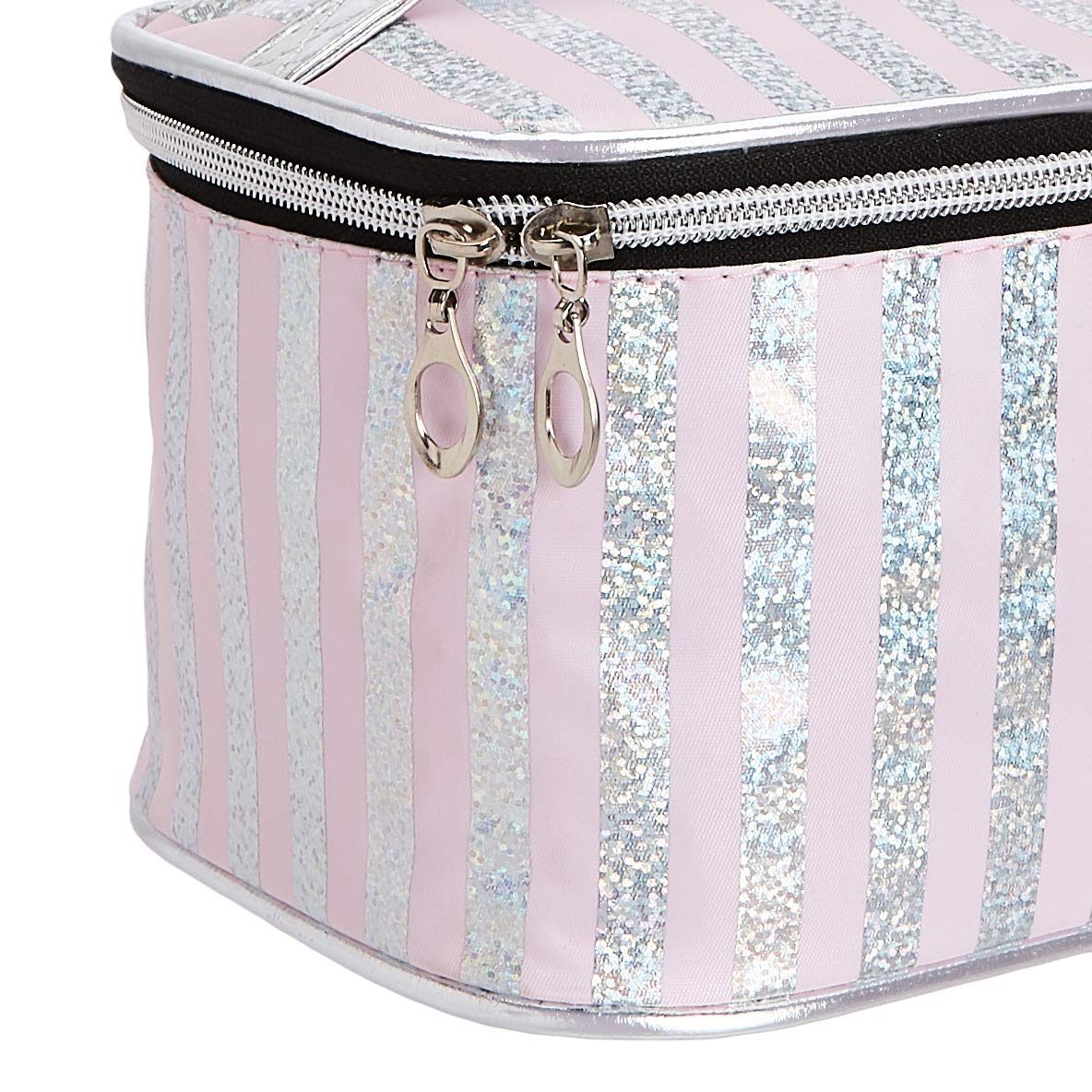 Amazon Brand - Solimo Cosmetic, Makeup & Toiletries Pouch (Glitter; Light Pink)