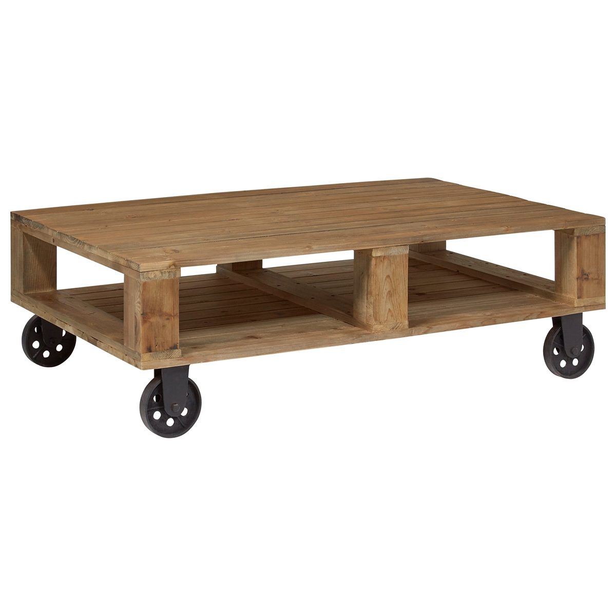 Amazon Brand – Stone & Beam Industrial Pallet Wood Coffee Table with Wheels, 51"W, Natural