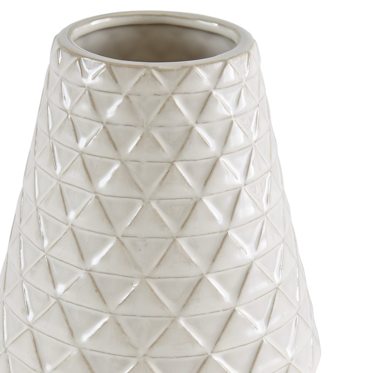 Amazon Brand – Stone & Beam Modern Farmhouse Triangle Pattern Stoneware Home Decor Flower Vase - 9 x 6.6 Inches, Ecru White