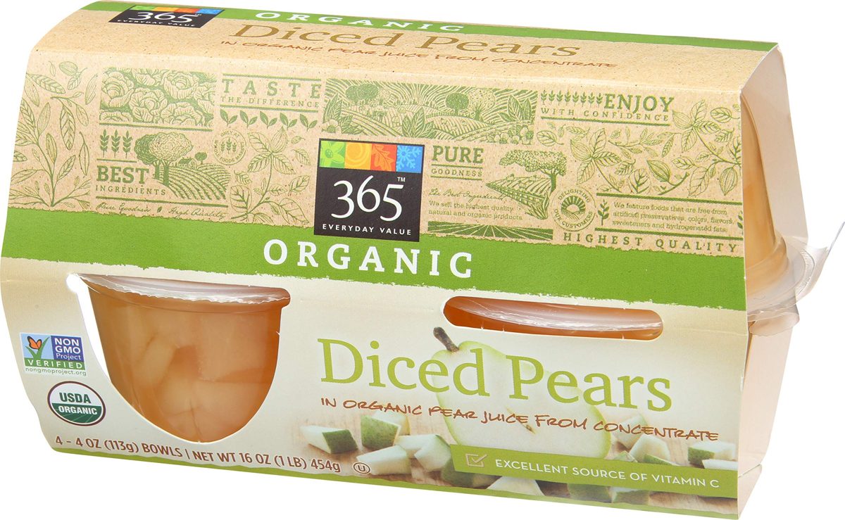 365 Everyday Value, Organic Diced Pears in Organic Pear Juice from Concentrate (4 - 4 oz bowls), 16 oz