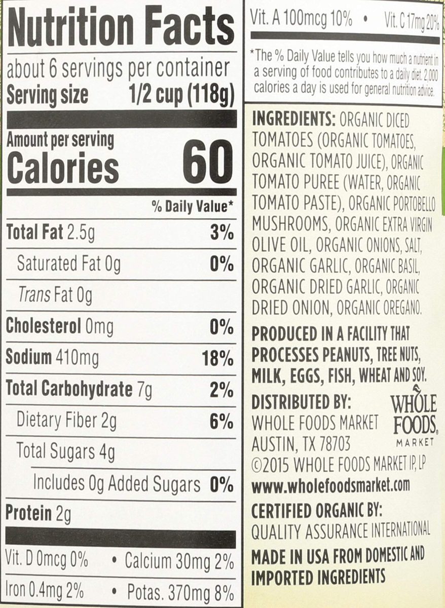 365 Everyday Value, Organic Portobello Mushroom Pasta Sauce, 25 oz