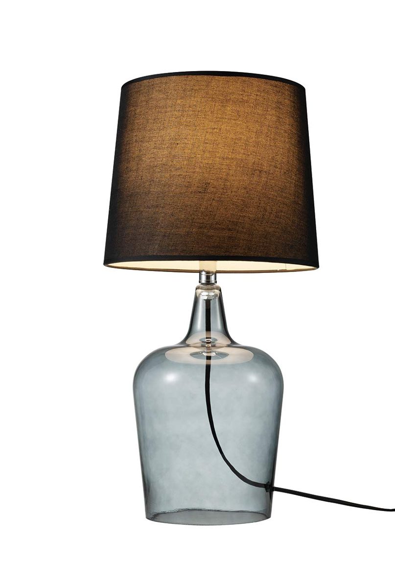 Amazon Brand - Ravenna Home Single-Light Modern Table Lamp with Smoked Glass Base and Black Shade, LED Bulb Included, 24"H