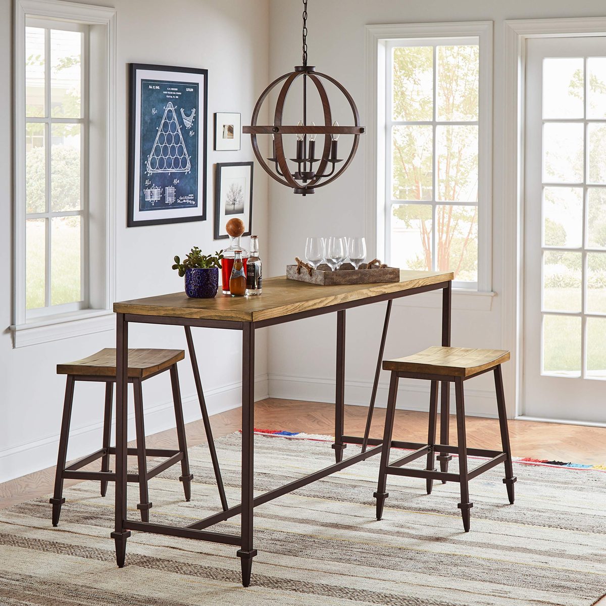 Amazon Brand – Stone & Beam Ariana Rustic Farmhouse Metal Bar Stool, Set of 2, 24.75"H, Brown Pine