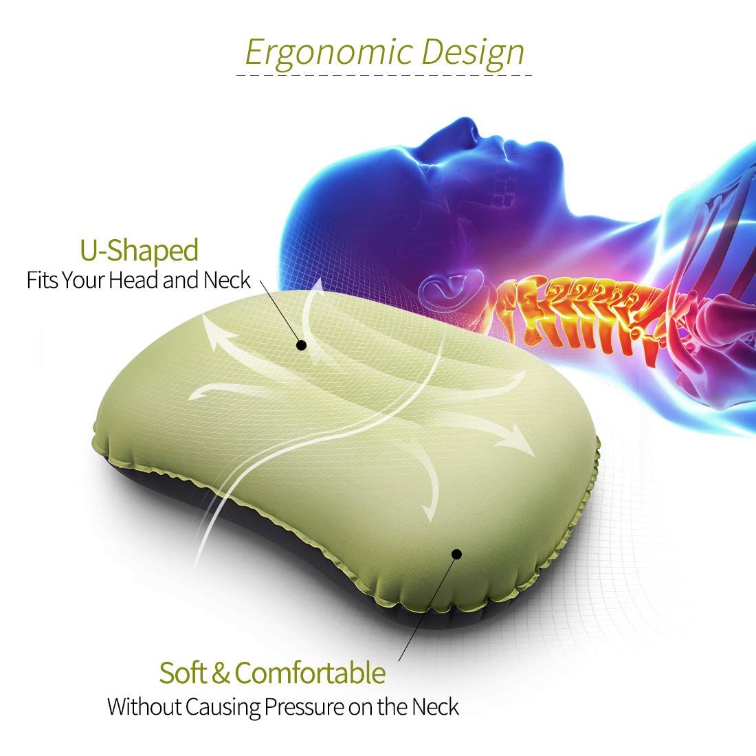 Eono by Amazon Camping Inflatable Travel Pillows for Camping Sleeping Travel Accessories Neck Support Pillow for Sleeping on Airplane Hotel Office and Bed