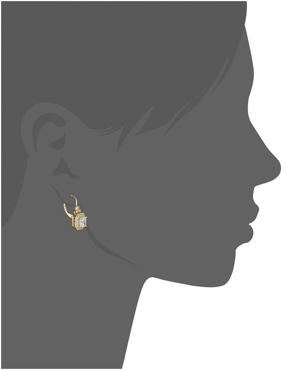 Yellow Gold Plated Sterling Silver Antique Drop Earrings set with Asscher Cut Swarovski Zirconia