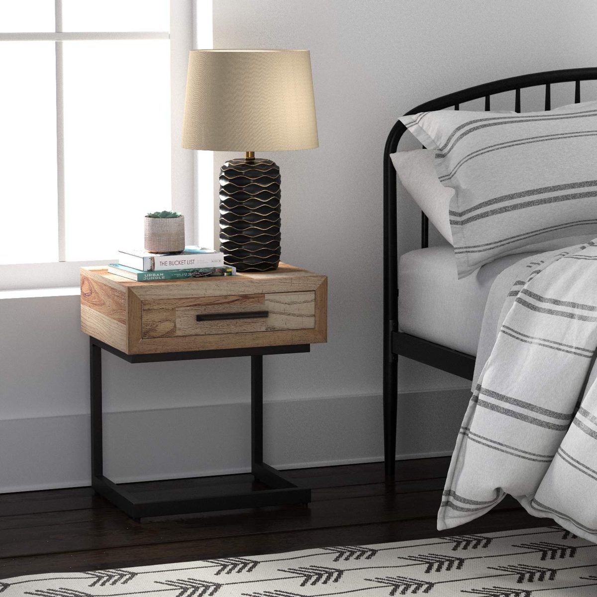 Amazon Brand – Rivet Fisher Rustic Wood Nightstand, 22", Reclaimed-Look Wood