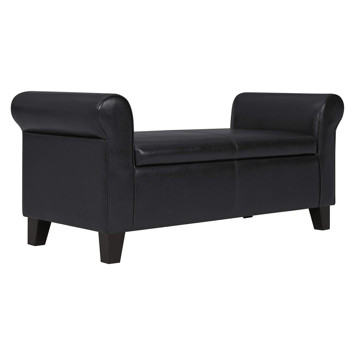 Ravenna Home Chic Vegan Leather Storage Ottoman, 50" W, Black (Renewed)