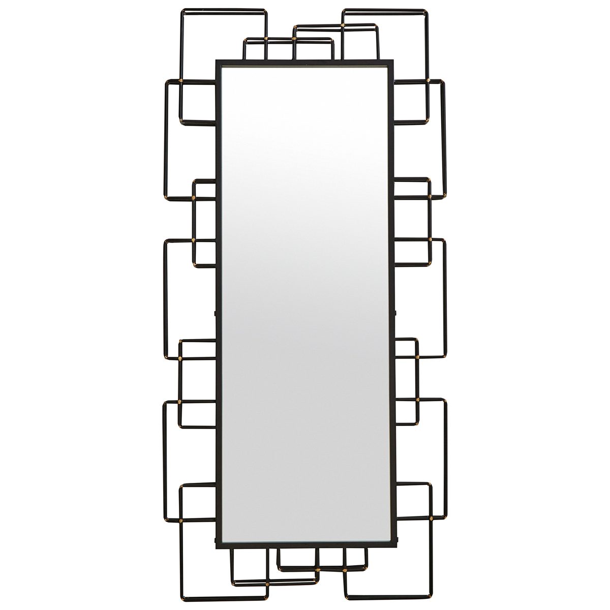Amazon Brand – Rivet Geometric Metal Wall Mirror Decor, 47 Inch Height, Black with Gold Accents