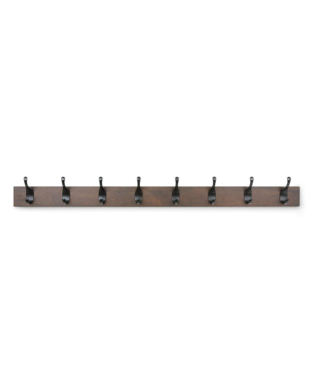 AmazonBasics Wall Mounted Modern Coat Rack, 8 Hooks, Walnut (Renewed)