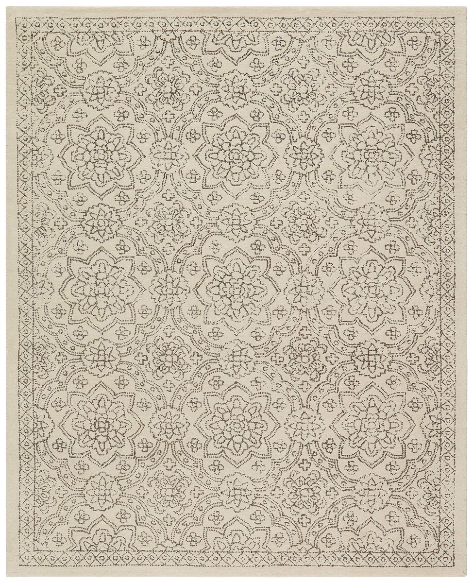 Amazon Brand – Stone & Beam Contemporary Floral Medallion Wool Area Rug, 5' x 8', Grey on Ivory