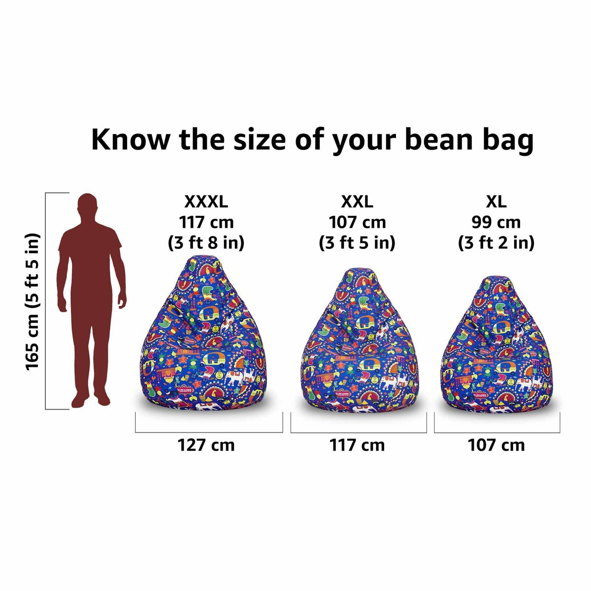 Amazon Brand - Solimo Summer Blues XXL Printed Bean Bag Cover Without Beans