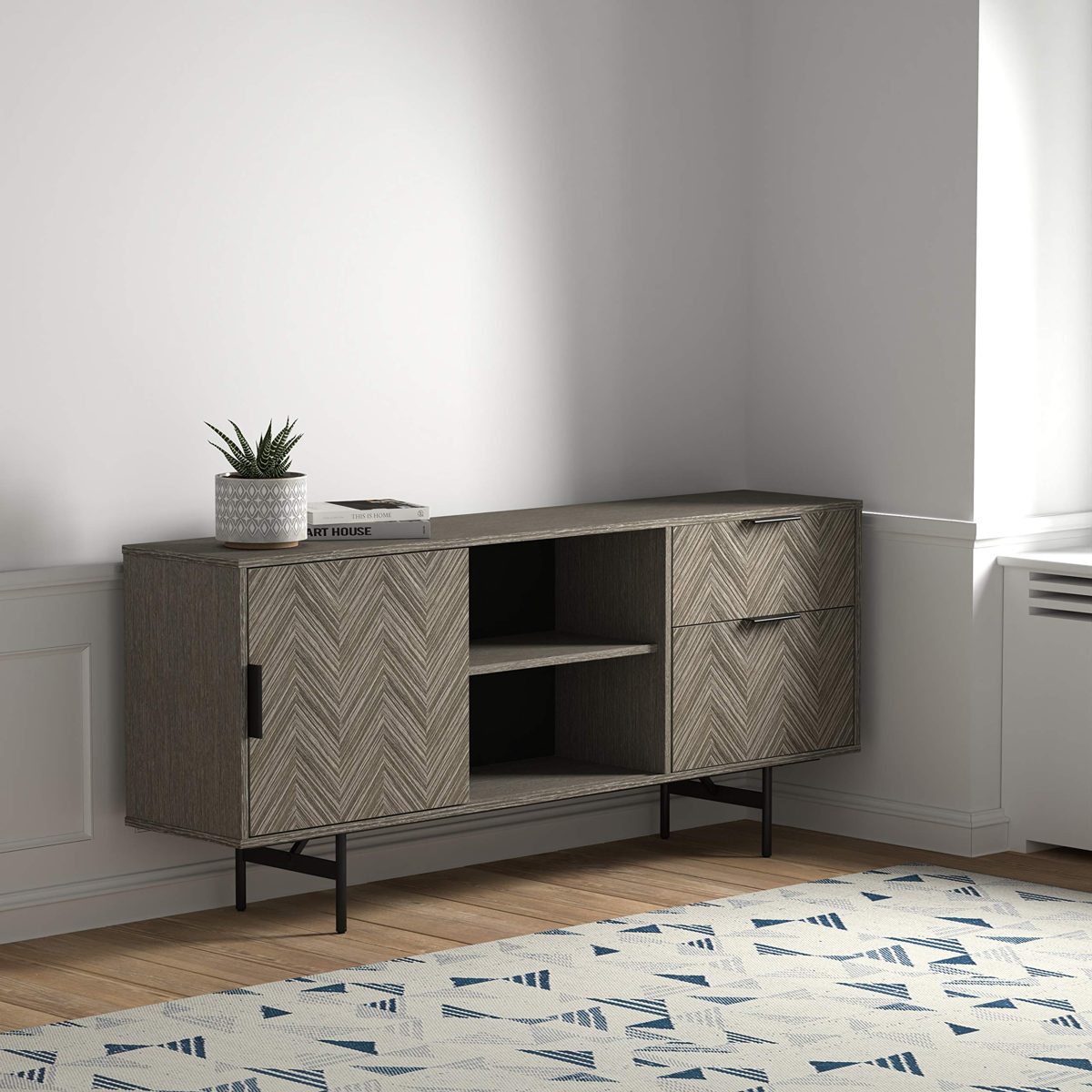 Amazon Brand – Rivet Corban Contemporary 2-Drawer Media Console, 75"W, Gray