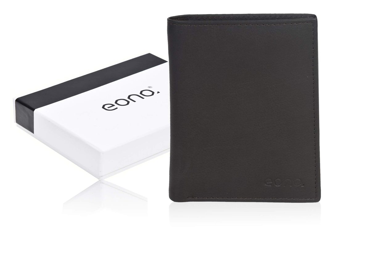 Eono by Amazon Leather Wallet for Men and Women - Flat Design with RFID Reading Protection Function.