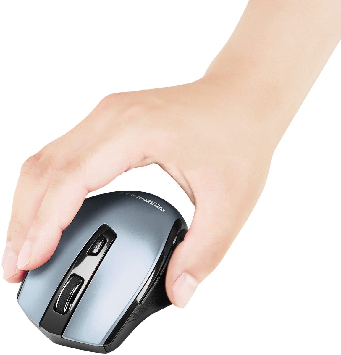 AmazonBasics Ergonomic Wireless PC Mouse - DPI adjustable - Blue (Renewed)