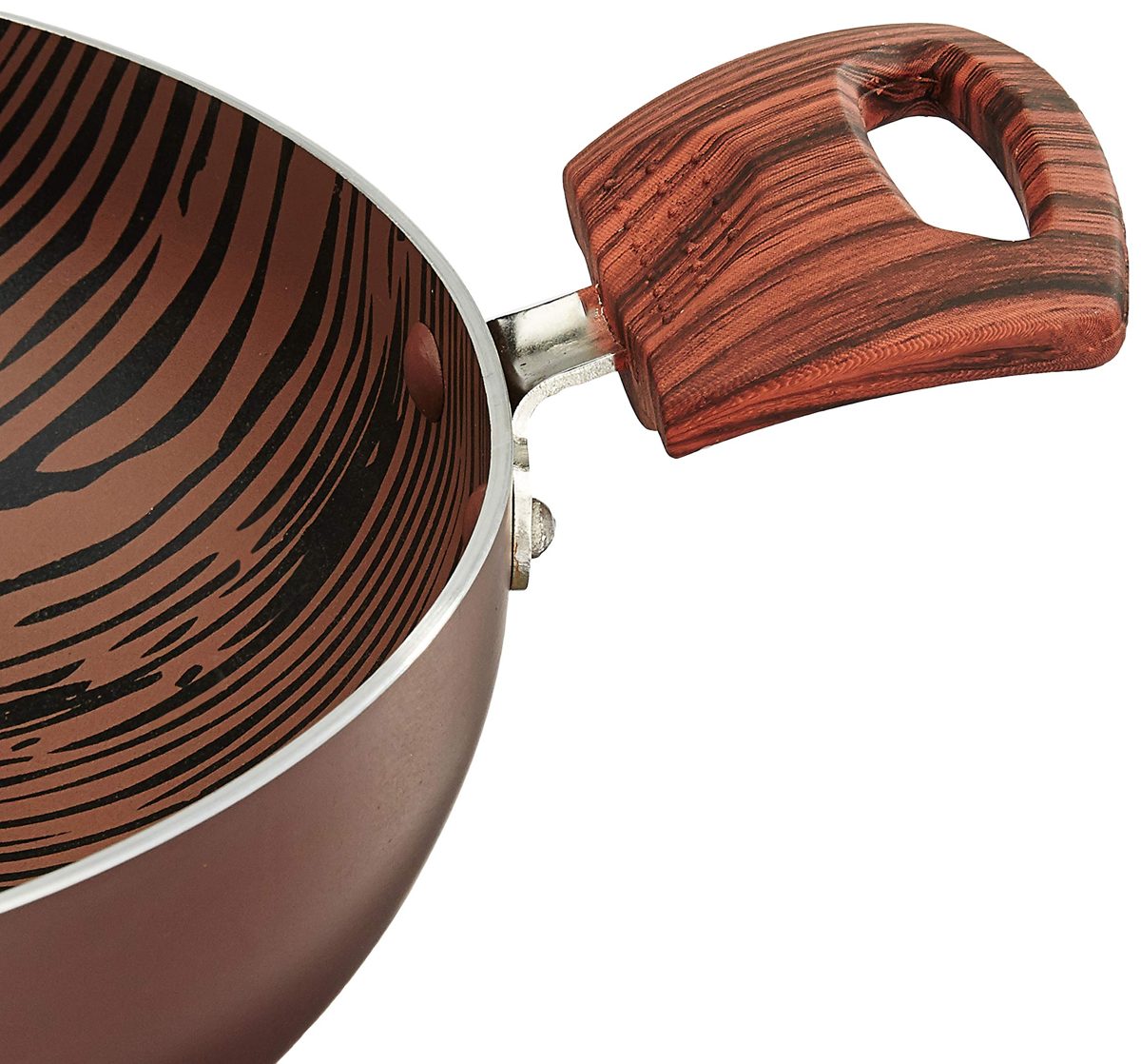 Amazon Brand - Solimo Non Stick Kadhai (24cm, Wooden finish, 4 layer coating)