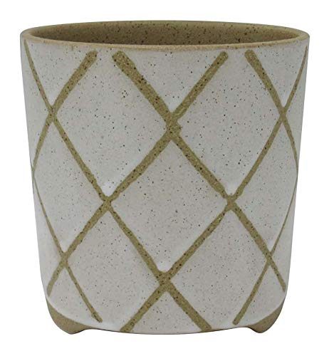 Amazon Brand – Stone & Beam Large Windowpane Footed Stoneware Planter, 9.25"H, Cloud Dancer White