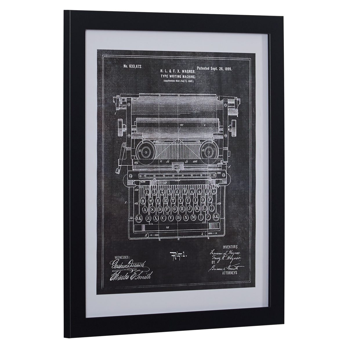 Rivet Black on White Blueprint of 1899 Typewriter
