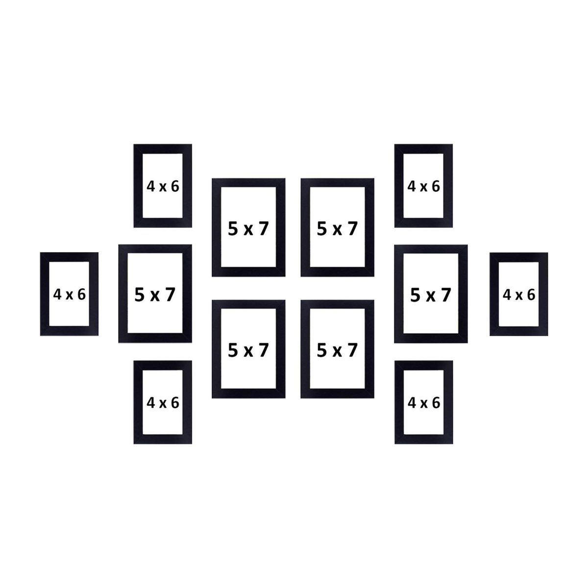 Amazon Brand - Solimo Collage Photo Frames, Set of 12,Wall Hanging (6 pcs - 4x6 inch, 6 pcs - 5x7 inch), Black