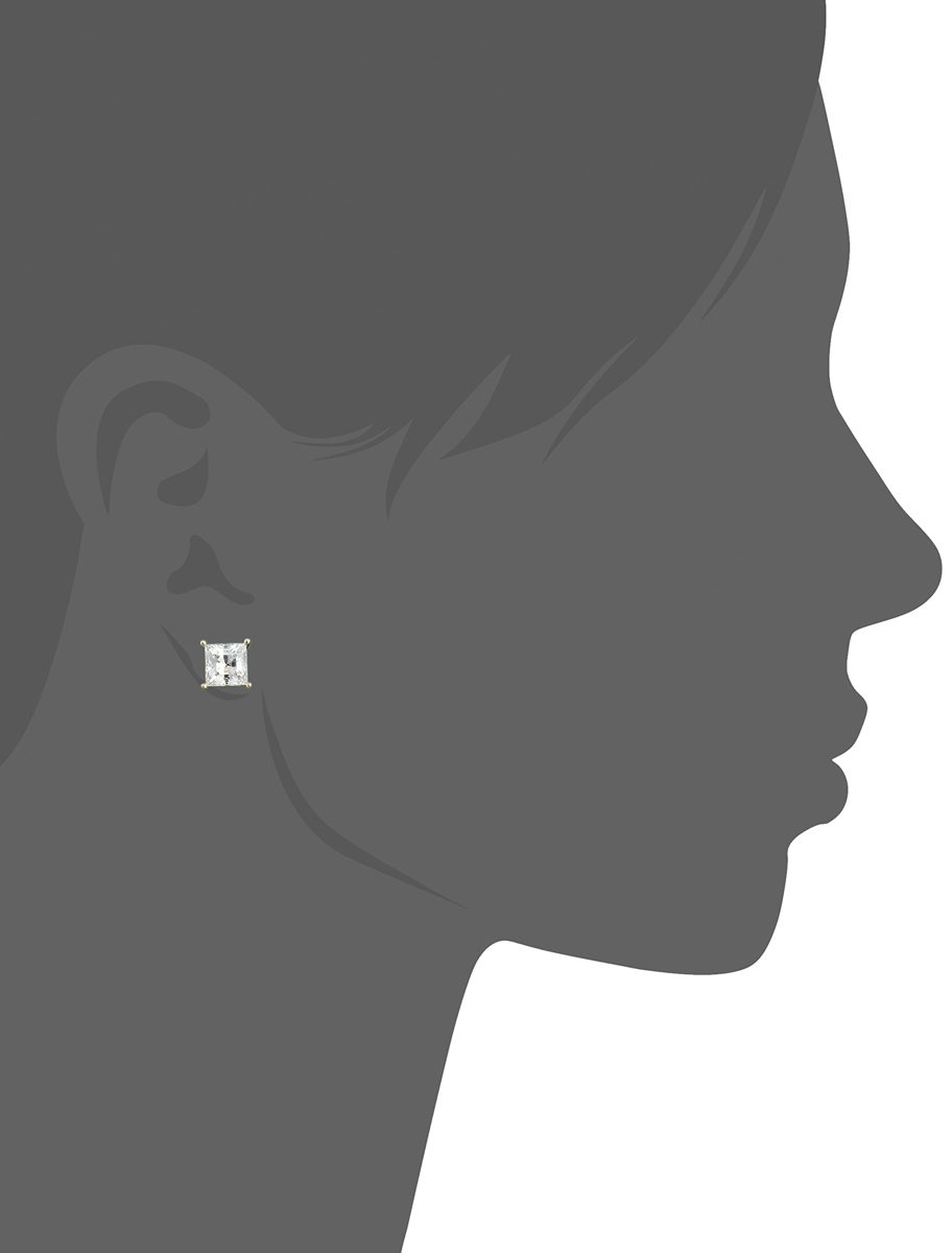 Yellow Gold Plated Sterling Silver Stud Earrings set with Princess Brilliant Cut Swarovski Zirconia (5 cttw)