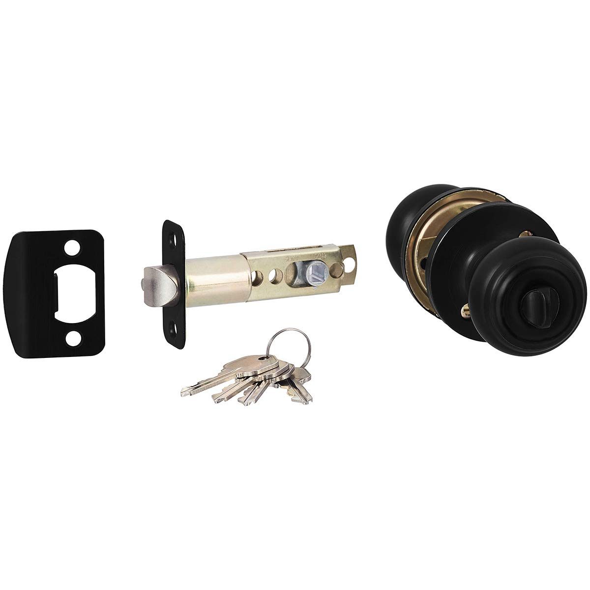 AmazonBasics Exterior Door Knob With Lock and Deadbolt, Classic, Matte Black