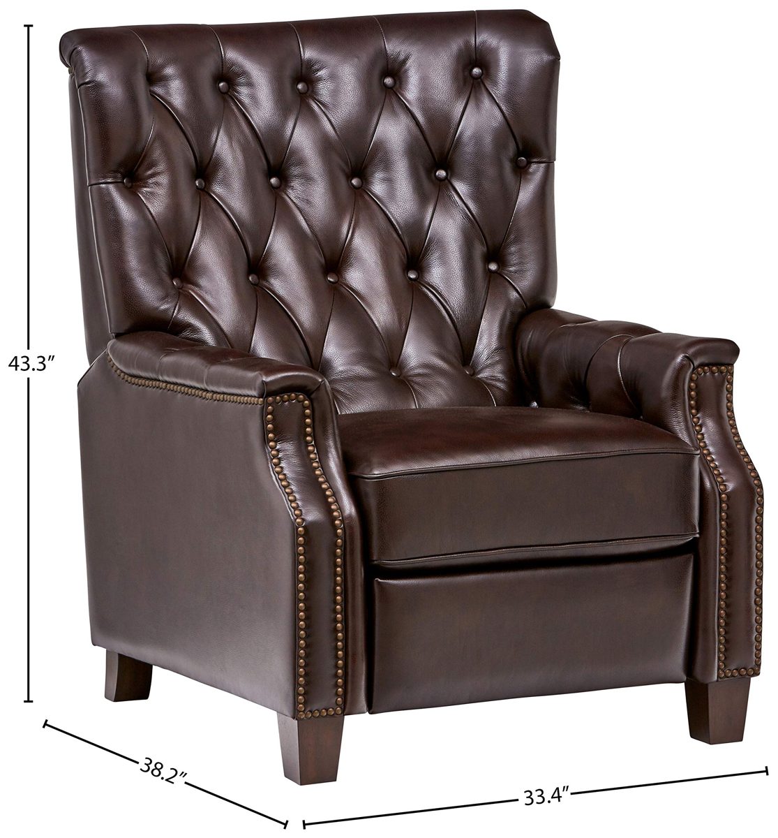 Amazon Brand – Stone & Beam Traditional Nailhead Button Tufted Leather Recliner Chair, 33.4"W, Brown Leather