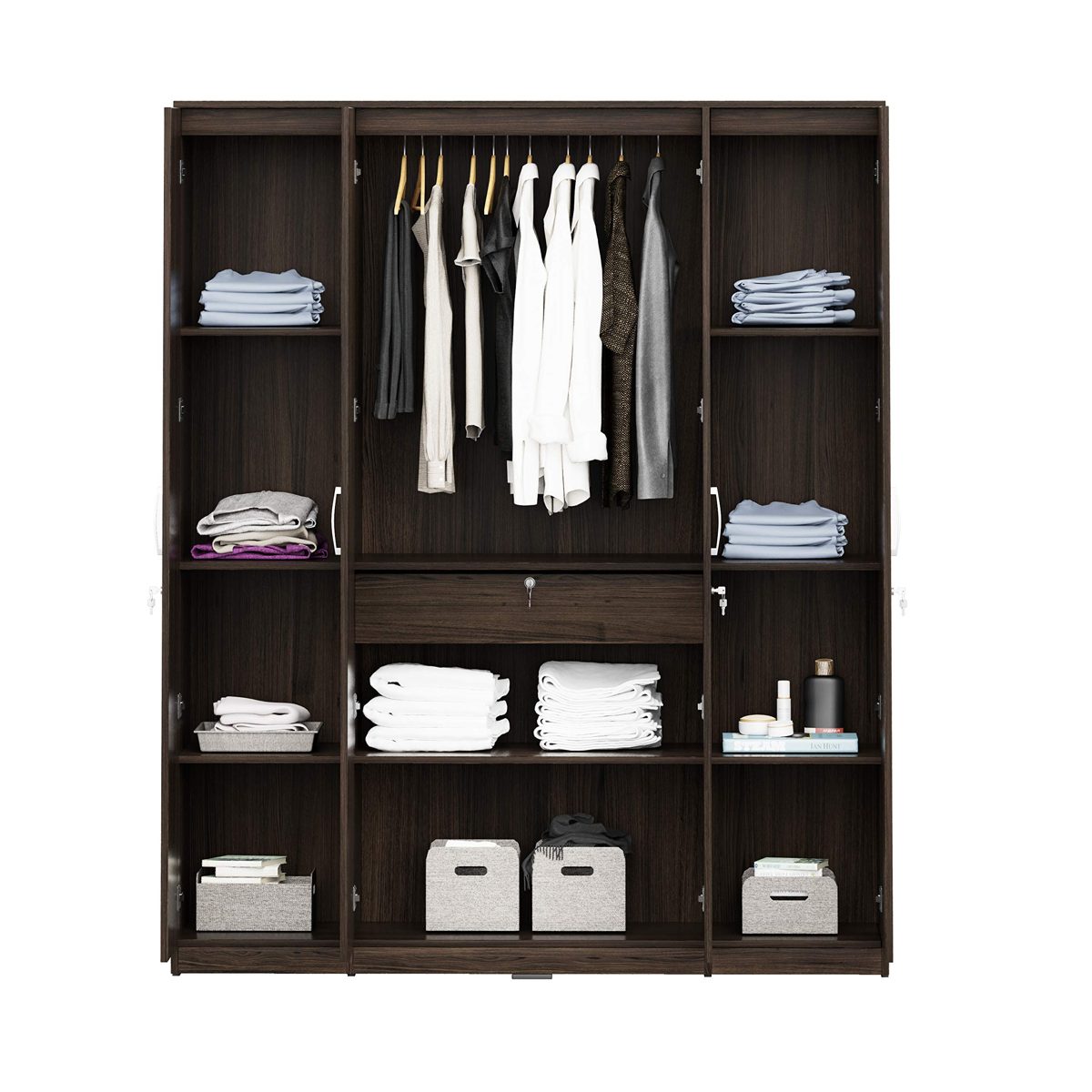 Amazon Brand - Solimo Alpha Engineered Wood 4-Door Wardrobe (Oak Finish)