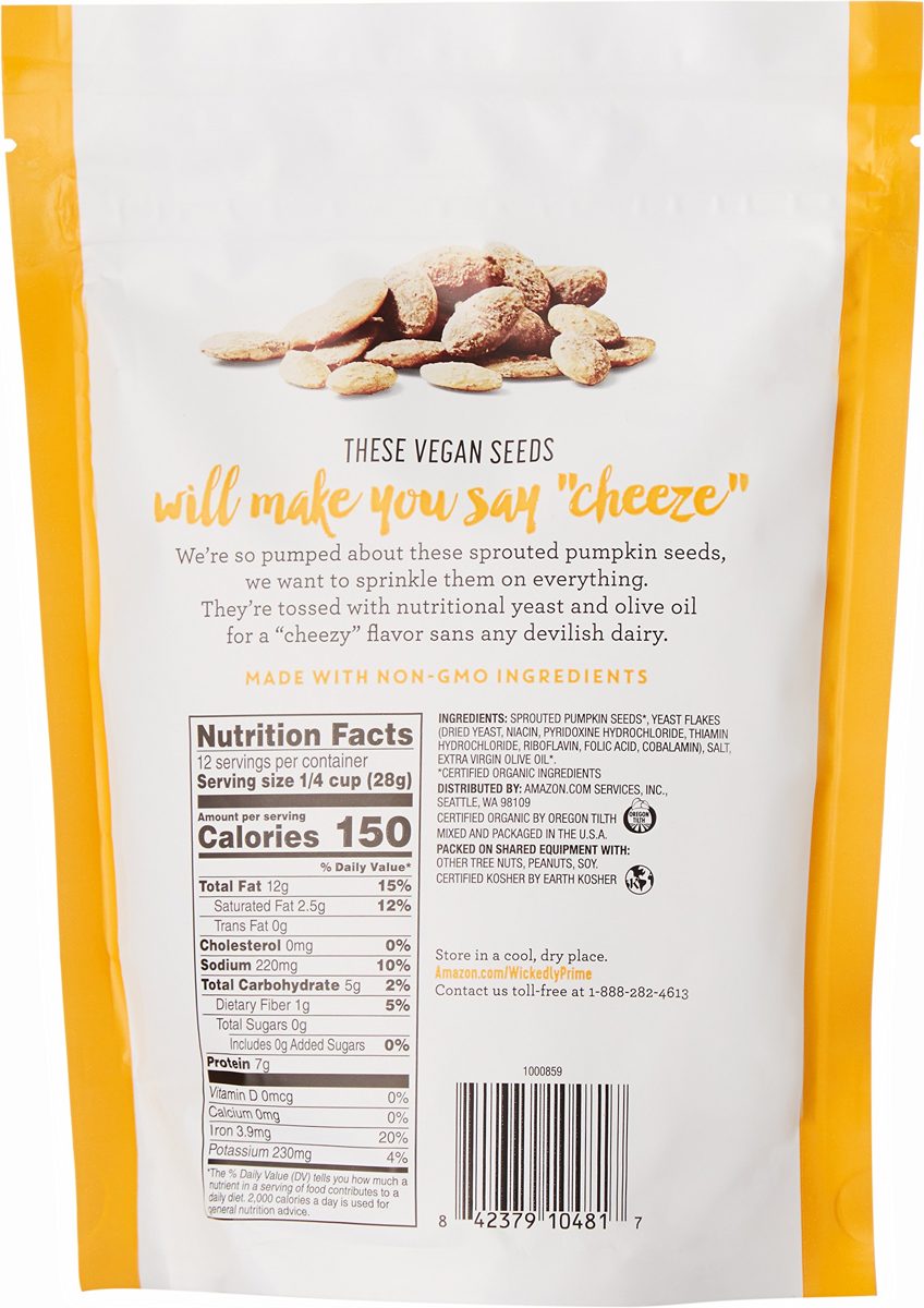 Wickedly Prime Organic Sprouted Pumpkin Seeds, Cheezy, 12 Ounce