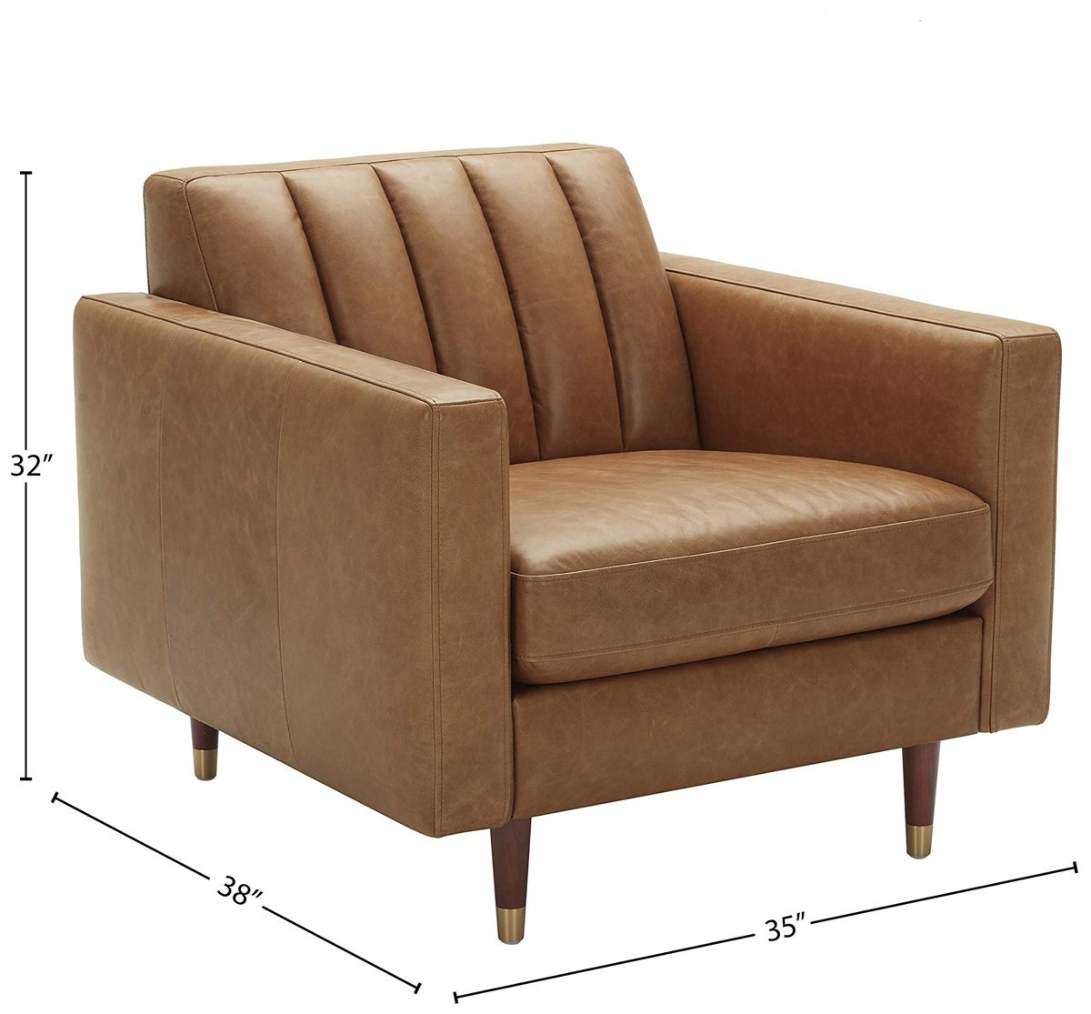 Amazon Brand – Rivet Damien Mid-Century Modern Channel-Backed Living Room Chair, 35"W, Leather, Cognac