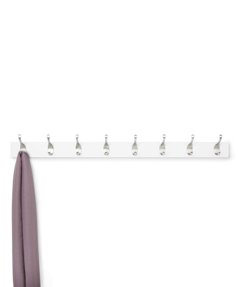 AmazonBasics Wall Mounted Modern Coat Rack, 8 Hooks, Set of 2, White