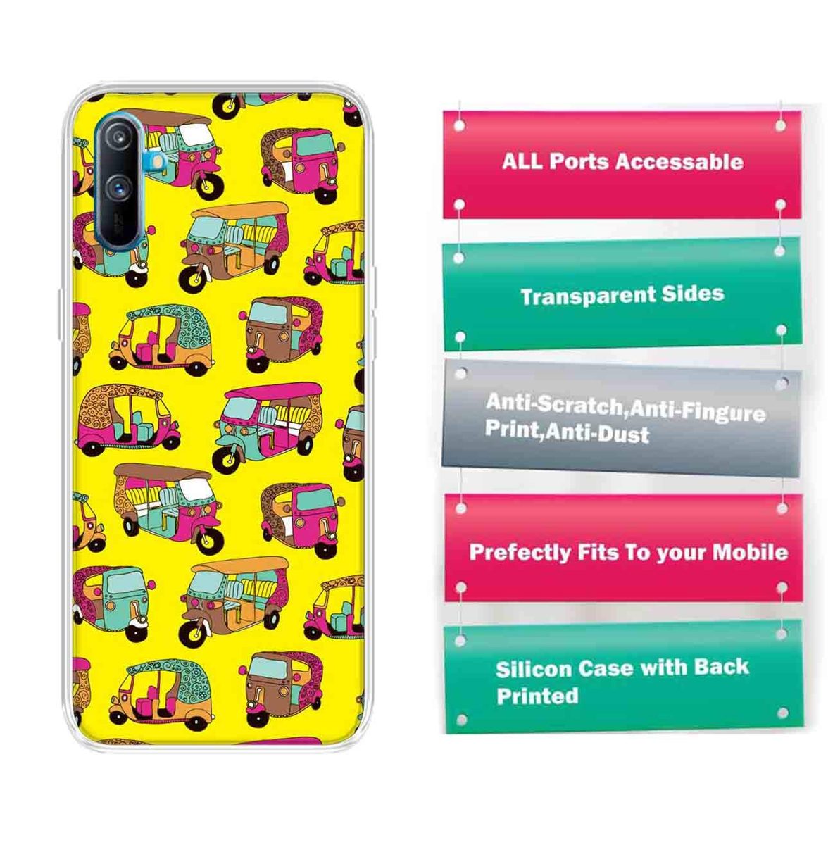 Amazon Brand - Solimo Designer Multicolor Auto Yellow Pattern Printed Soft Back Case Mobile Cover for Realme C3