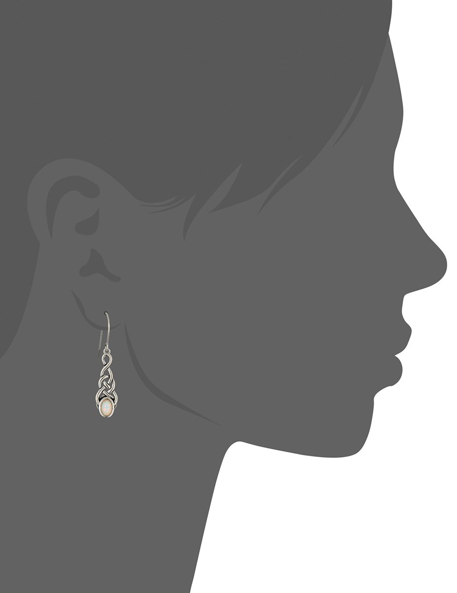 Sterling Silver Created Opal Celtic Knot Linear Drop Earrings, White