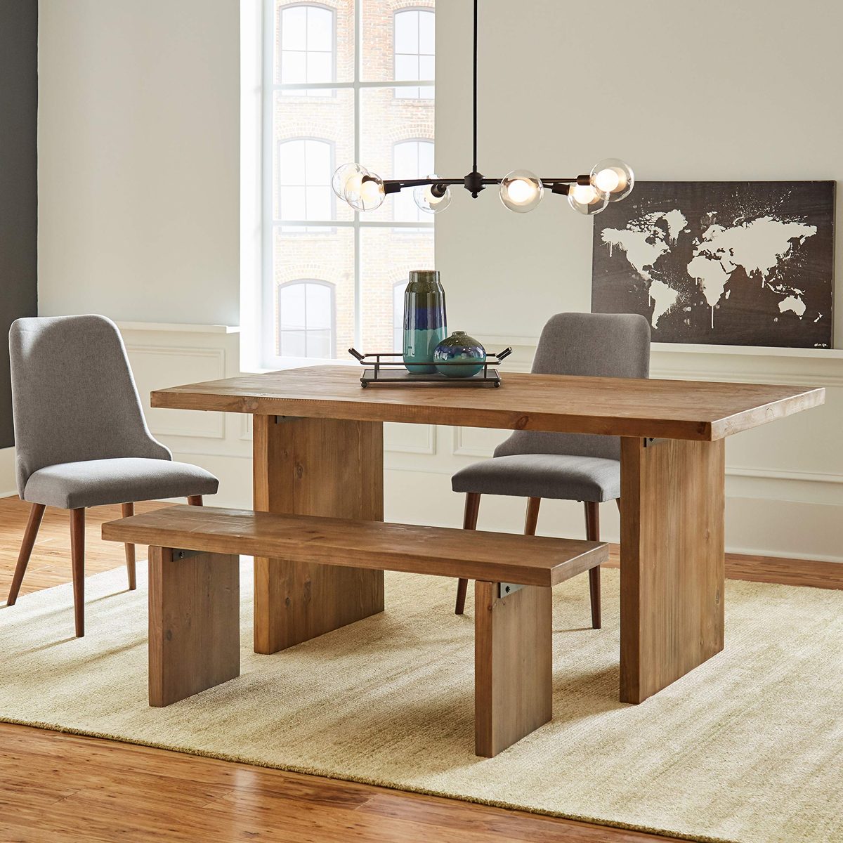 Amazon Brand – Rivet Boundary Mid-Century Modern Dining Kitchen Wood Bench, 18 Inch Height, Brown