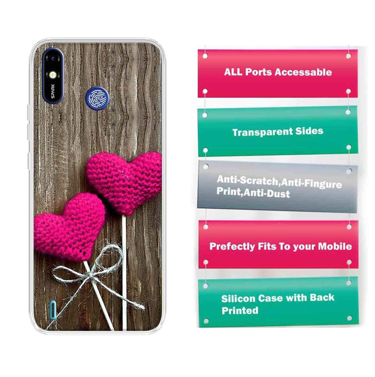Amazon Brand - Solimo Designer Multicolor Heart Wooden Design Printed Soft Back Case Mobile Cover for Tecno Spark Go Plus