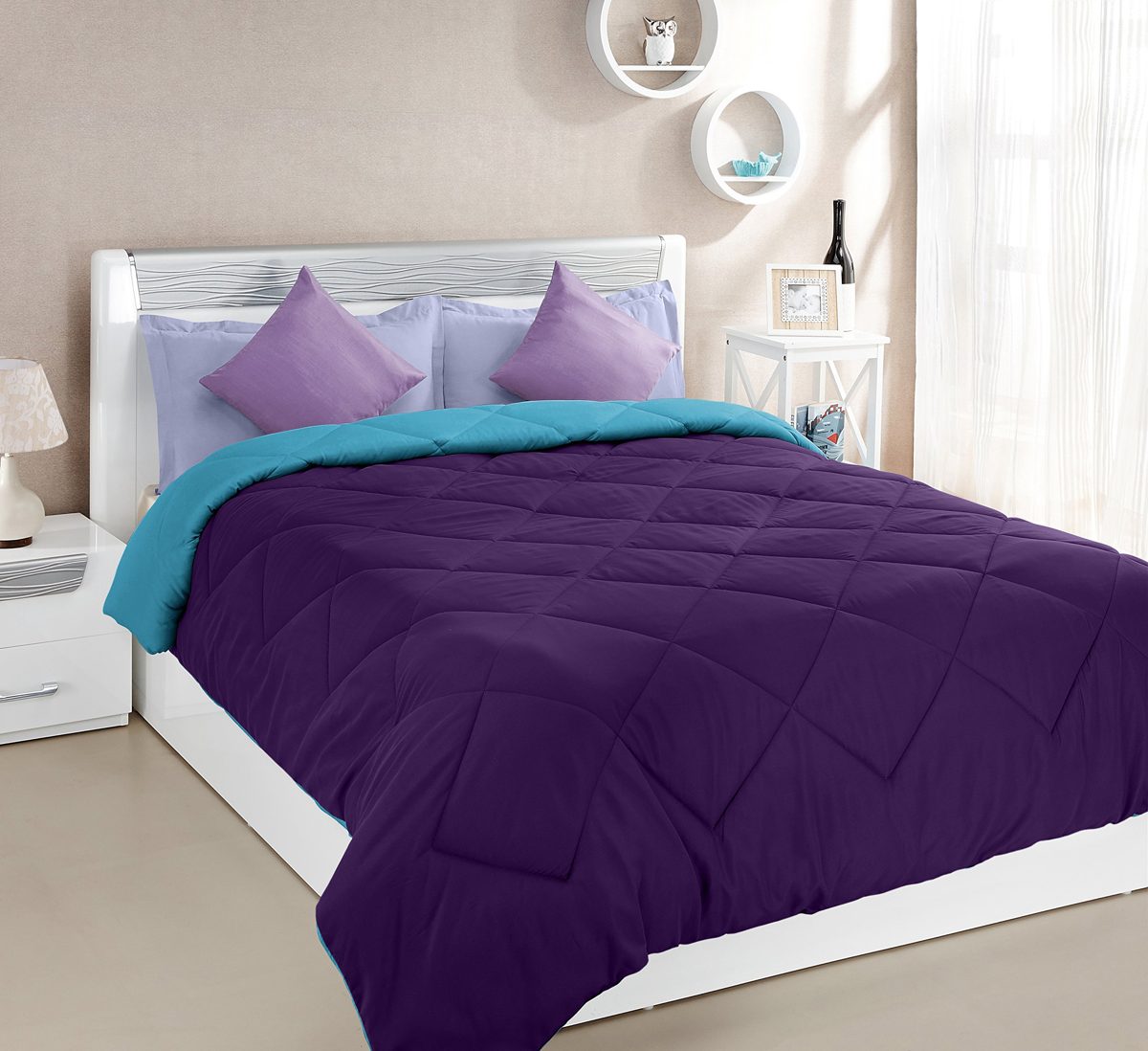 Amazon Brand - Solimo Microfibre Reversible Comforter, Double (Deep Purple and Ocean Blue, 200 GSM)