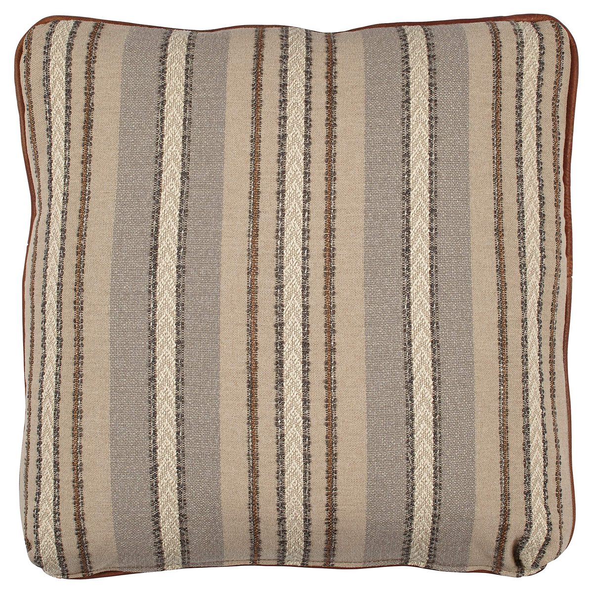 Amazon Brand – Stone & Beam Leather and Rustic Stripe Reversible Pillow, 19" x 19" , Brown and Blue