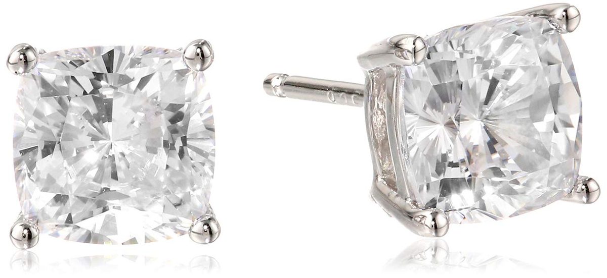 Platinum-Plated Sterling Silver Cushion-Cut Cubic Zirconia Stud Earrings