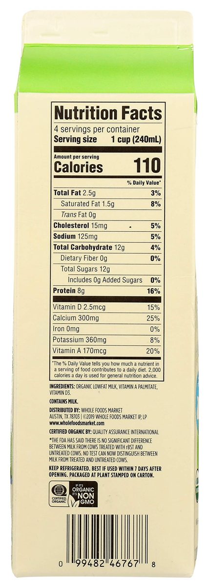365 by Whole Foods Market, Organic Grade A Milk, Lowfat, 32 Fl Oz