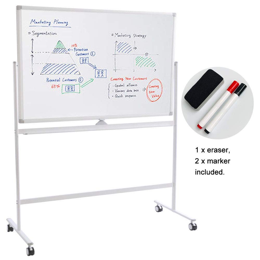 EONO Whiteboard with Rolling Stand, Large 90 x 120cm Mobile Dry Erase Board with Wheels