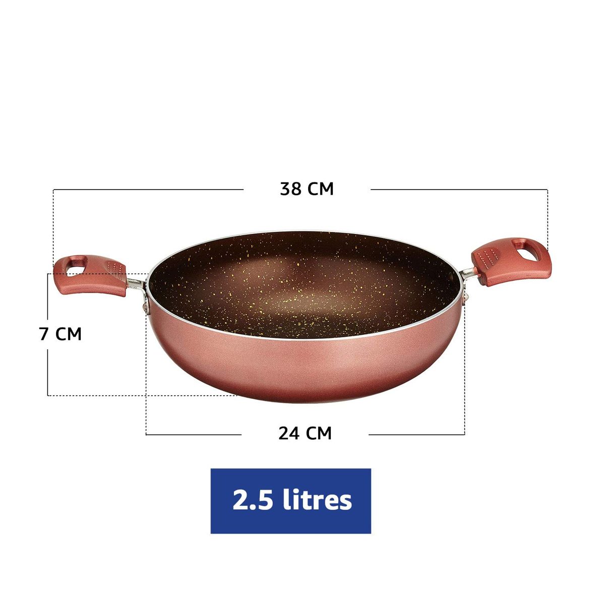 Amazon Brand - Solimo Non Stick Kadhai (24cm, Granite finish, 5 layer coating, Induction and Gas stove compatible)